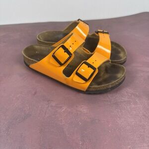 Birkenstock Arizona Sandals Womens Size EU 36 US 5 Orange Patent Leather 2 Strap